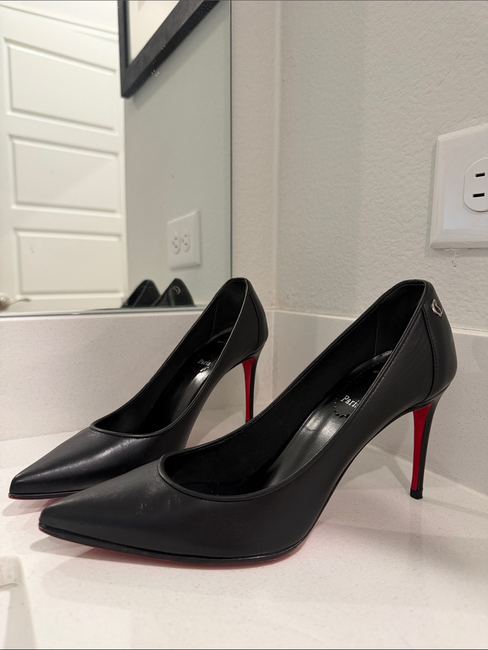 Christian Louboutin Black Pointed Leather Stiletto Pumps size 35.5